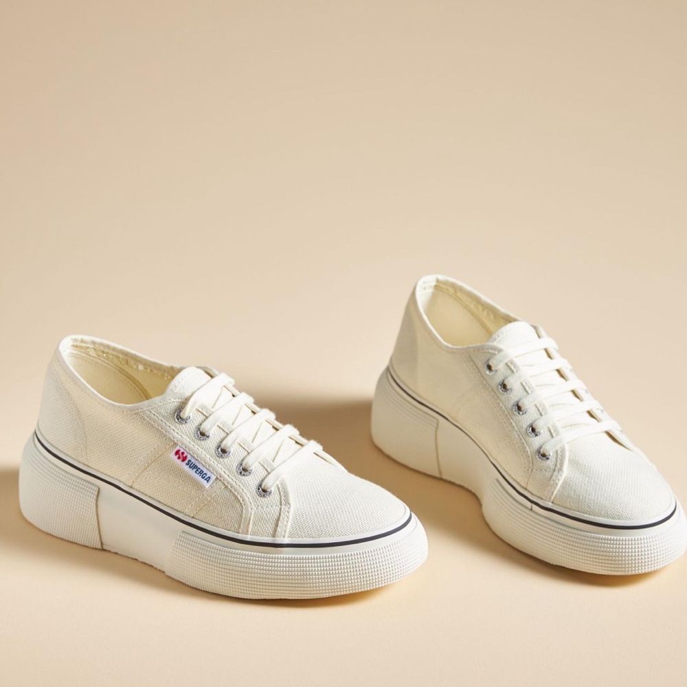 Anthropologie White Platform Sneakers with Modern Sole